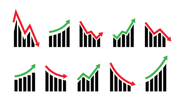 Up and down graph chart icon. Growth increase and decrease sign. Graph or diagram with arrow going up and down. Vector