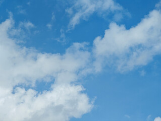 Blue sky with white clouds creating calm and peaceful atmosphere on clear day
