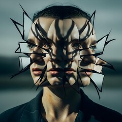 Mirrored Minds: A Surreal Portrait Illustrating the Duality of Self, Fragmented Shadows, and the Quiet Turmoil of Hidden Anxieties Unveiled
