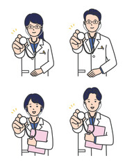 聴診器で診察する医者のシンプルイラスト素材セット