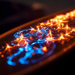 Fiery Fluid Symphony: Shimmering Lumiflamez Bursting as Abstract, Fluid Light Merges Into Vibrant, Luminous Patterns on a Dark Canvas, Gloriously