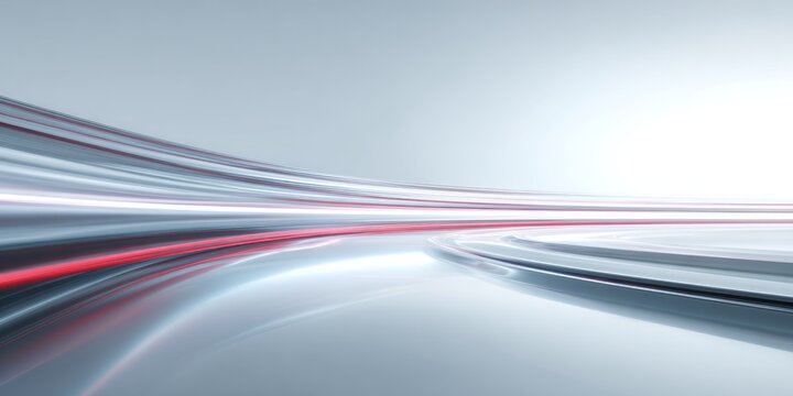 Streaks of red and silver light curve into a bright horizon.