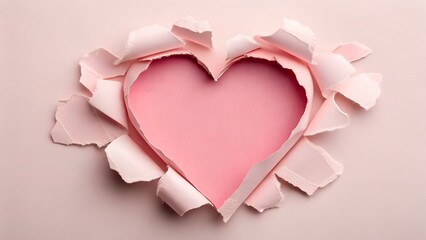 Soft pink heart shape emerging from torn paper, representing affection