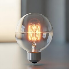 In a minimalist, futuristic glow, a modern incandescent light bulb radiates warm hues, merging innovation with timeless ambient design elegance.