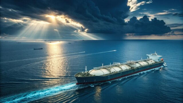 Large oil tanker cruising across the deep blue ocean