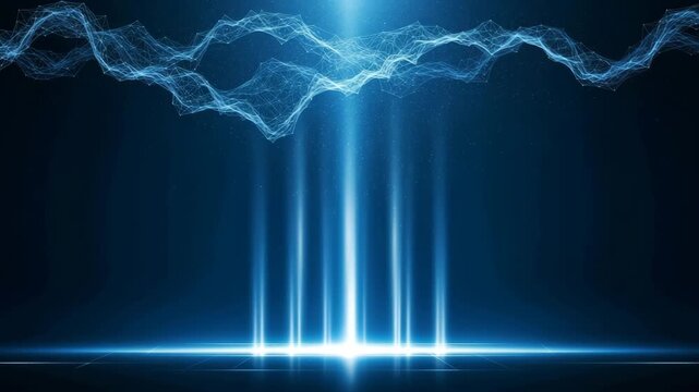 Blue digital network structure with light beams and particles against a dark background abstract technology - Powered by Adobe