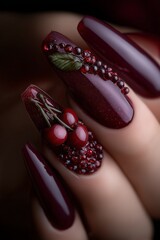 fingernail design with cherrys