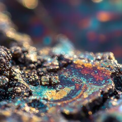 Iridescent Microcosm: A Surreal Journey Through Crystalline Textures and Ethereal Holographic Patterns Bathed in Gentle Ambient Light, Exuding Mysterious Brilliance