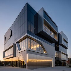 At Dusk: A Sleek, Modern Architectural Masterpiece That Unites Bold Geometric Forms, Reflective Surfaces, and Serene Urban Minimalism, Redefining Upscale City Living