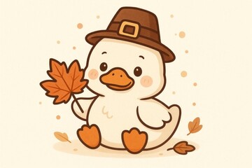 Fototapeta premium Cute duck autumn illustration