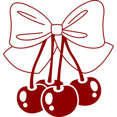 Red Cherry Icon with Bow Graphic Illustration Minimalist Design Isolated on Transparent Background Simple Outline Style Vector Art