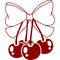 Red Cherry Icon With Bow Silhouette Simple Vector Illustration Clean Lines Transparent Background