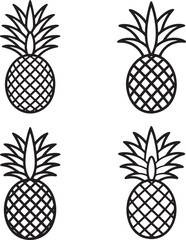 Fototapeta premium Set of Pineapple Outline vector illustration isolated On Transparent Background