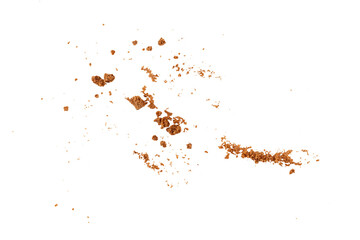 Flying cookie crumbs, crunchy biscuit pieces explosion with brown crispy texture for dessert design, bakery ingredient concept, sweet snack decoration, and food background element