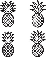 Fototapeta premium Set of Pineapple Outline vector illustration isolated On Transparent Background