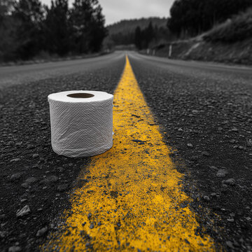 Rollo de papel higi&eacute;nico en la carretera