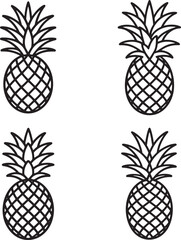 Fototapeta premium Set of Pineapple Outline vector illustration isolated On Transparent Background