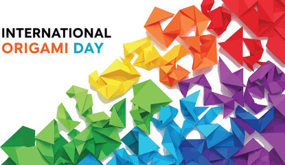 Colorful origami paper arrangement for international origami day, showcasing the beauty and artistry of paper folding