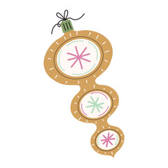 Unique hand-drawn ornament with pastel colors on a white background for holiday decorations and celebrations