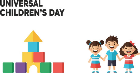 Celebrating universal childrens day with colorful blocks and happy children