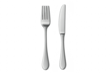 Metal fork and knife cutlery set for dining, eating food