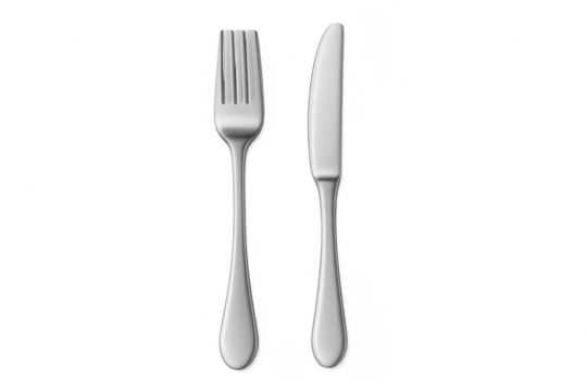 Metal fork and knife cutlery set for dining, eating food