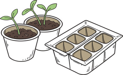 Small seedling sprout with leaves growing in a flowerpot, isolated on white