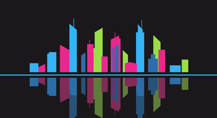 Colorful Abstract Cityscape Skyline Reflection.