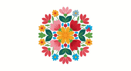 Colorful Floral Mandala Design on White Background.