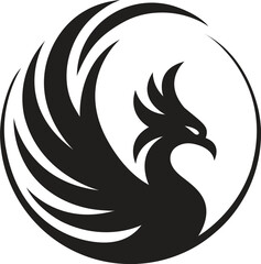 Elegant Phoenix Bird Logo Design — Minimalist Circle Emblem Featuring a Rising Phoenix Silhouette with Flowing Wings, Modern Abstract Firebird Symbol for Branding, Business, and Identity Design