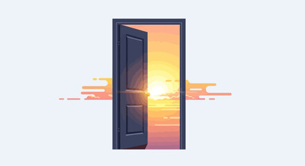 Open Door Revealing a Bright Sunset and New Opportunities.