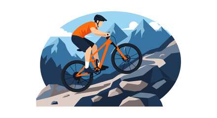Mountain Biker Navigating Rocky Terrain with Determination.