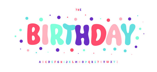 Smooth Bubbly Font, Colorful Cartoon Alphabet, Playful Balloon Letters, Joyful Festive Confetti Type for Bright Calma Logo, Tropical Pastel Coloured Headline, Kids Birthday Typography. Vector Typeset