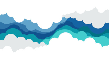 Abstract Blue Green Wave Pattern with White Clouds.