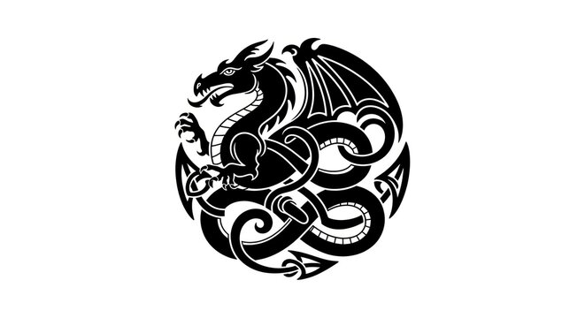Black Dragon Celtic Knot Tattoo Design Mythical Creature.