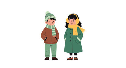 Children in winter clothes standing together.