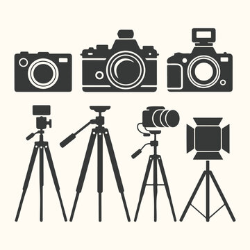 Vector art of set of camera and tripod icons