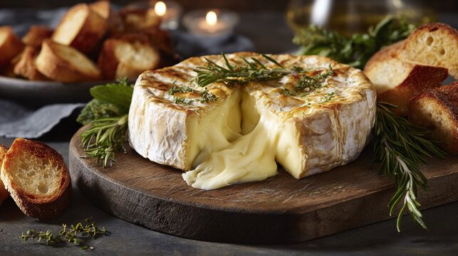 Decadent baked cheese with herbs and crusty bread. Creamy, savory appetizer. Perfect for sharing and indulgence! #BakedCheese #Appetizer #Foodie