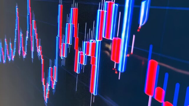 Dynamic Stock Market Chart with Red and Blue Candlesticks
