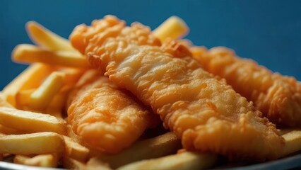 Crispy fried fish and golden fries ready to eat, a delicious meal perfect for a fast food craving