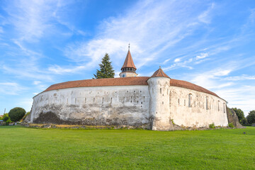 Prejmer Fortified Church, a UNESCO World Heritage site, displaying its medieval Romanesque Lutheran architecture and defensive walls. UNESCO site of Romania in Transylvania