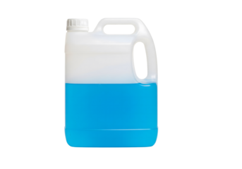 A large plastic container filled with blue liquid