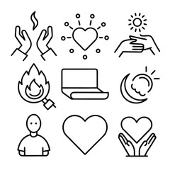 Illustrative collection of six grayscale line art designs in eps format