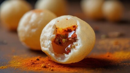 Crispy golgappa filled with spicy tangy water, a popular Indian street food, perfect for culinary blogs