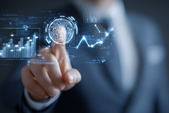 Futuristic Tech Interface Touch Activation Security System Data Analysis Fingerprint Access Control Innovation Future Solutions Digital Management Network Interaction System