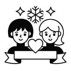 Stylized grayscale icon depicting two figures in simple form