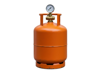 Isolated Orange Gas Cylinder Tank with Gauge, Refillable Propane Container for Fuel and Storage