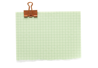 Isolated, grid paper sheet clamped, torn edges, for notes, reminders, background filler