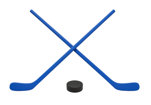 Isolated hockey puck with crossed sticks in blue, hockey equipment sports gear flat icon vector