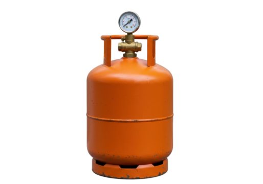 Isolated Orange Gas Cylinder Tank with Gauge, Refillable Propane Container for Fuel and Storage